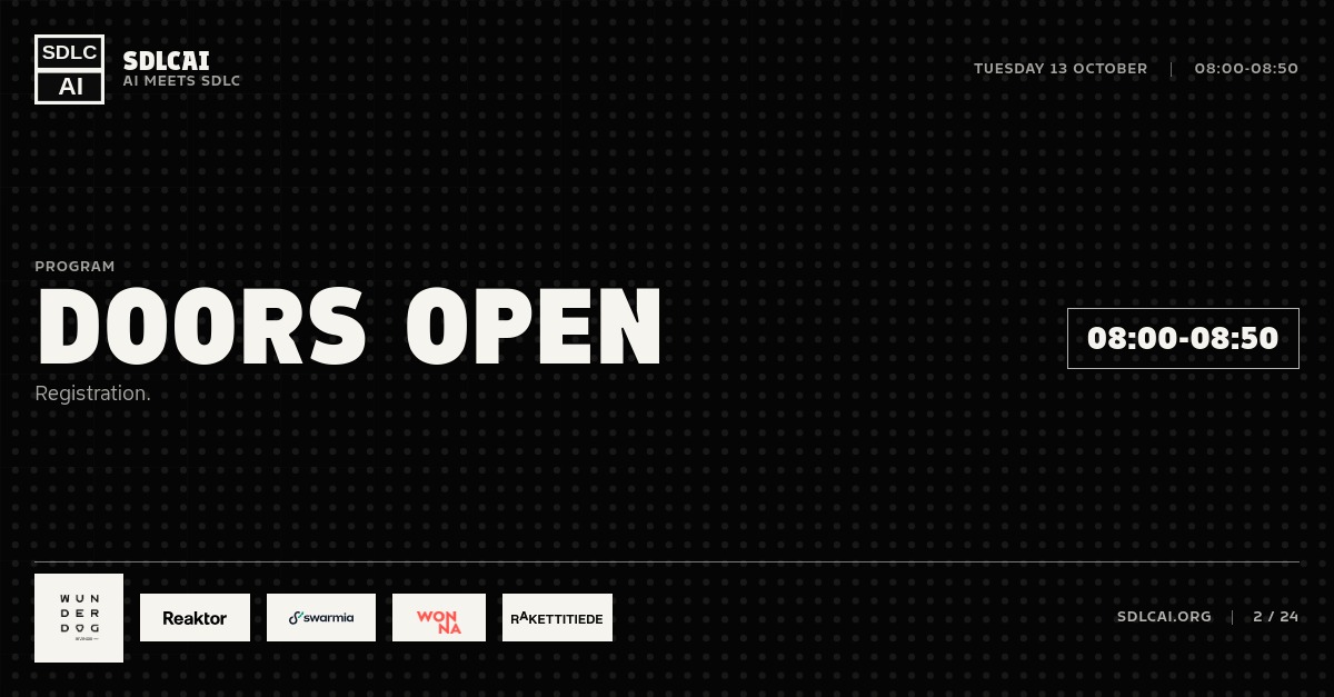 Schedule session slide 2: Doors open / 08:00-08:50