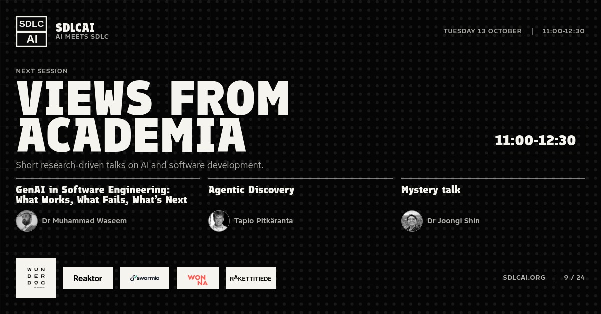 Schedule session slide 9: Views from academia / 11:00-12:30