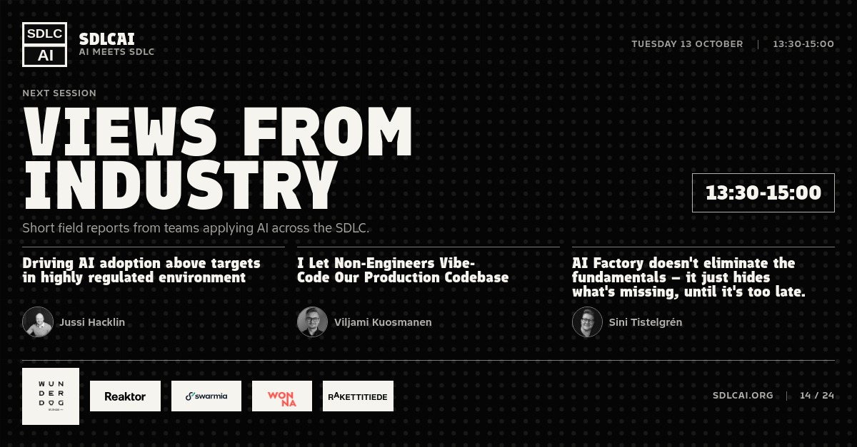 Schedule session slide 13: Views from industry / 13:30-15:00