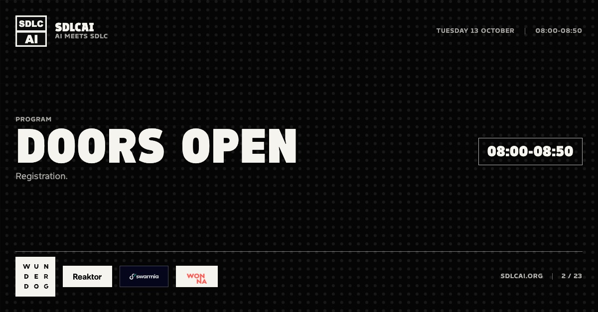 Schedule session slide 2: Doors open / 08:00-08:50