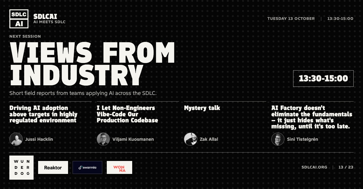Schedule session slide 13: Views from industry / 13:30-15:00